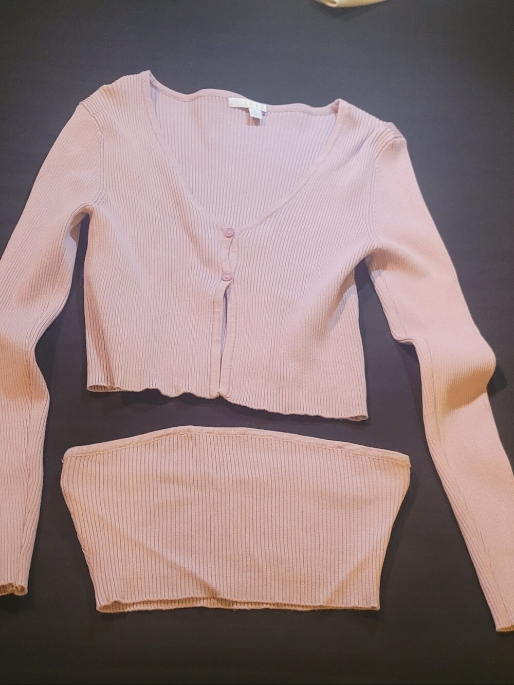 iris Blush Pink Ribbed Crop Cardigan & Strapless Tube Top Set